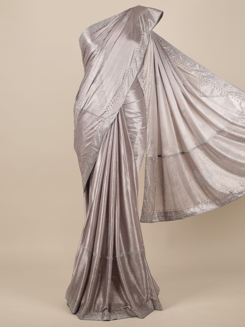 

Pothys Grey Embellished Beads and Stones Satin Saree