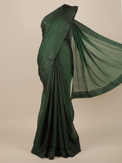 

Pothys Green & Silver-Toned Striped Beads and Stones Saree