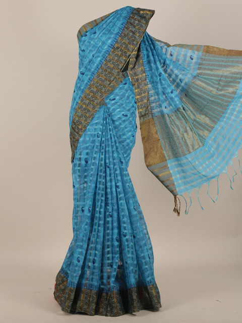 

Pothys Blue Paisley Printed Cotton Blend Saree