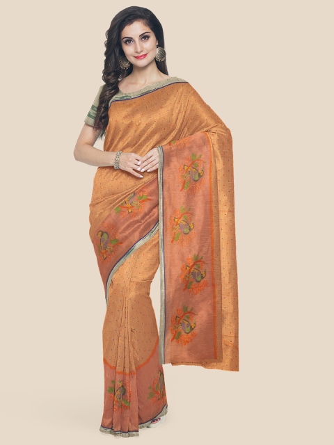 

KLM Fashion Mall Orange Supernet Saree