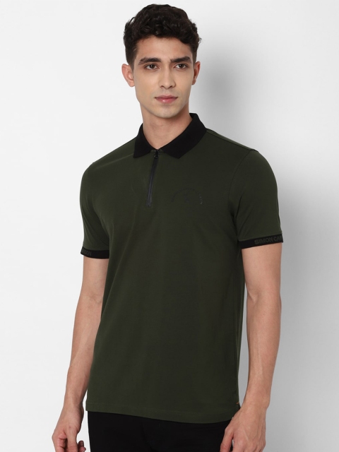 

SIMON CARTER LONDON Men Olive Green Polo Collar Slim Fit T-shirt