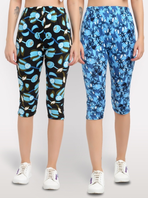 

NEUDIS Women Black & Blue Printed Set of 2 Capris