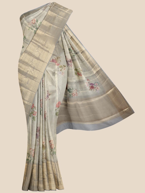 

Kalamandir Grey Floral Silk Blend Banarasi Saree