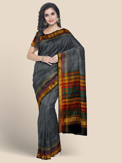 

Kalamandir Black & Gold-Toned Woven Design Pure Cotton Mangalagiri Saree