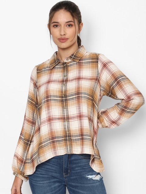 

AMERICAN EAGLE OUTFITTERS Women Yellow Checked Casual Shirt