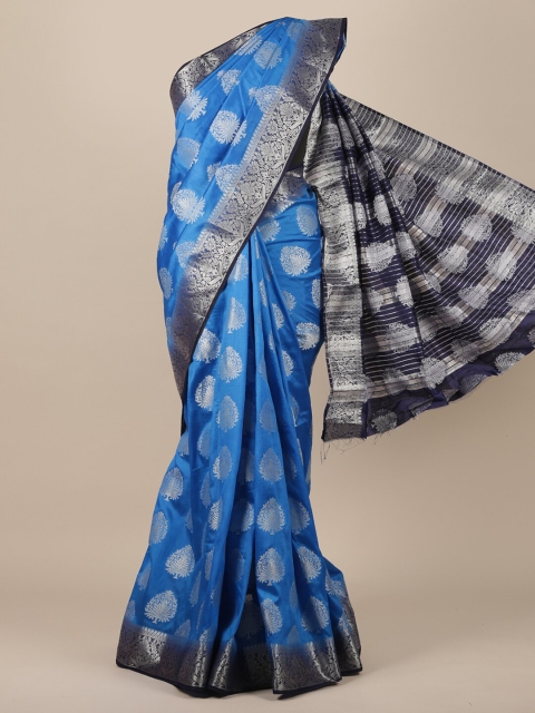 

Pothys Blue & Silver-Toned Ethnic Motifs Zari Jute Silk Saree