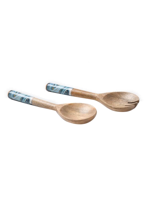 

Amoliconcepts Set Of 2 Blue & Beige Enameled Mango Wood Salad Servers