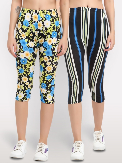 

NEUDIS Women Pack Of 2 Black & White Printed Cotton Capris