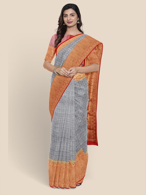 

KLM Fashion Mall Grey & Mustard Silk Blend Banarasi Saree