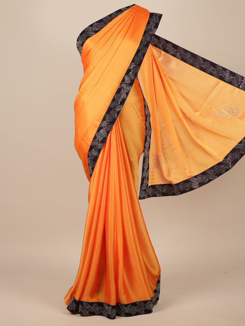 

Pothys Orange & Black Poly Chiffon Saree