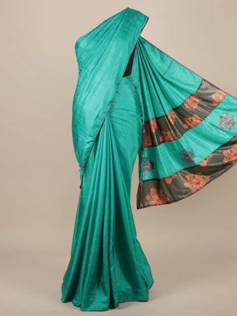 

Pothys Sea Green Embellished Beads and Stones Jute Silk Saree