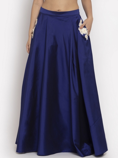 

Just Wow Women Blue Solid Pure Silk Flared Maxi Skirt