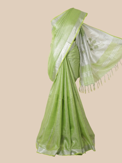 

Pothys Green & Silver-Coloured Linen Blend Saree