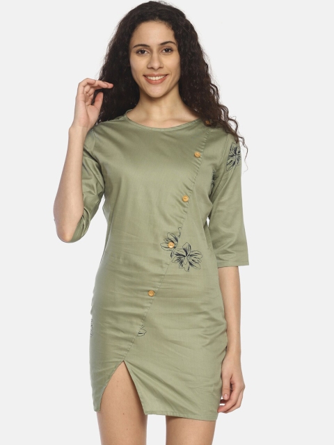 

COUPER & COLL Women Green Floral Sheath Mini Dress