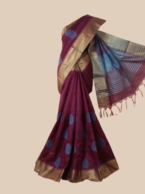 

Pothys Violet & Blue Ethnic Motifs Zari Jute Silk Saree