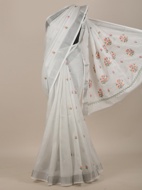 

Pothys White Floral Embroidered Saree