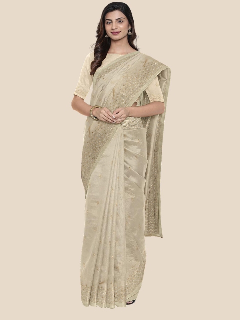 

KLM Fashion Mall Beige Ethnic Motifs Sequinned Saree