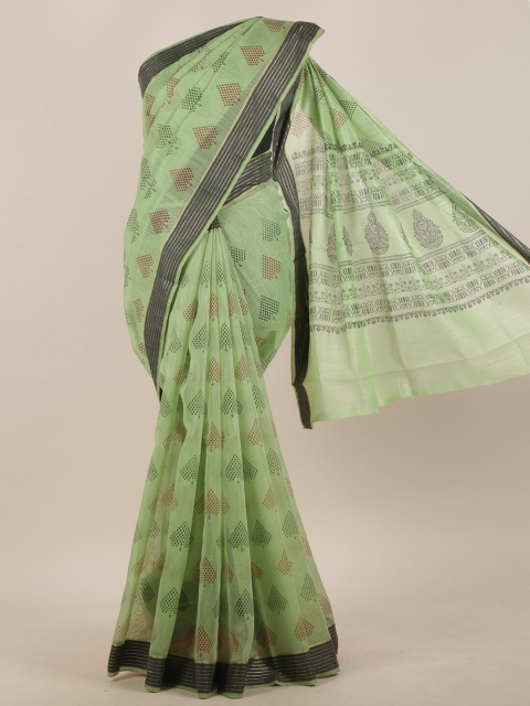 

Pothys Green & Maroon Geometric Print Saree