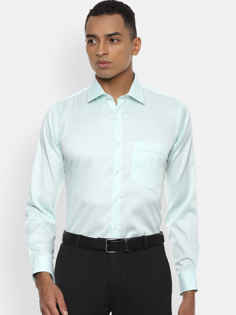 

Van Heusen Men Green Slim Fit Striped Pure Cotton Casual Shirt