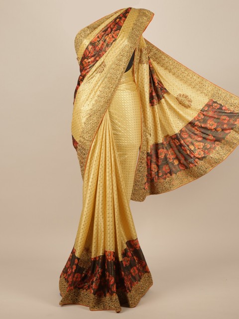 

Pothys Cream & Brown Woven Design Zari Jute Silk Saree