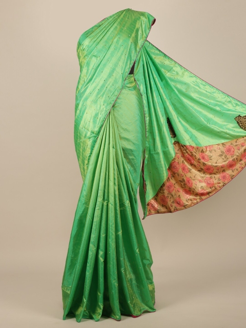 

Pothys Green & Brown Embellished Jute Silk Saree