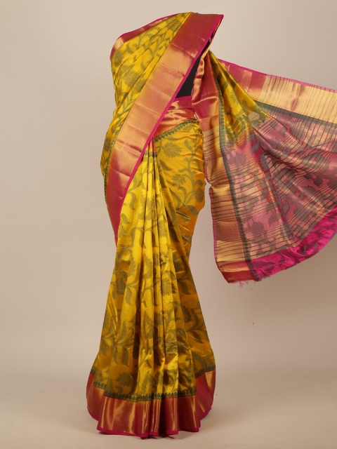 Pothys Yellow Floral Jute Silk Saree