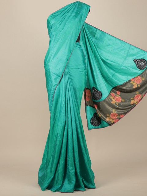 

Pothys Sea Green Beads and Stones Jute Silk Saree