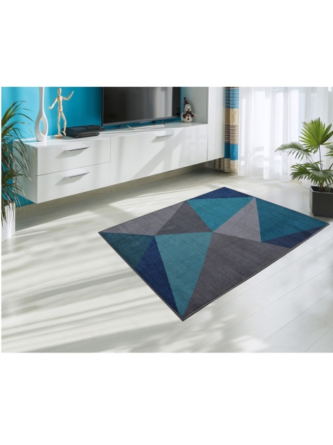

RUGSMITH Blue & Grey Geometric Printed Anti-Skid Light Carpet