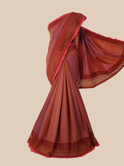 

Pothys Maroon Embellished Embroidered Jute Silk Saree