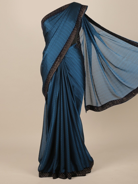 

Pothys Navy Blue & Black Sequinned Poly Chiffon Saree