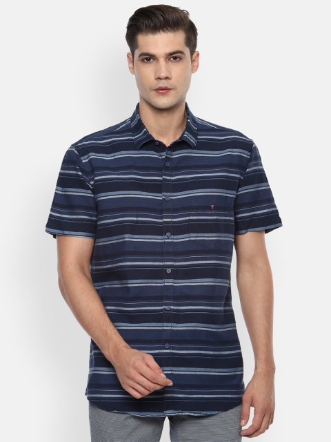 

Louis Philippe Sport Men Navy Blue Slim Fit Horizontal Striped Casual Shirt