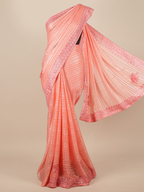 

Pothys Peach Striped Embroidered Saree
