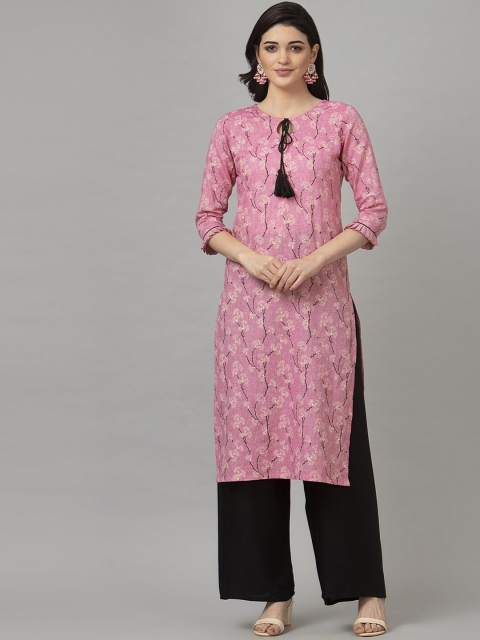 

SANISA Women Pink Floral Printed Cotton Flex Kurta