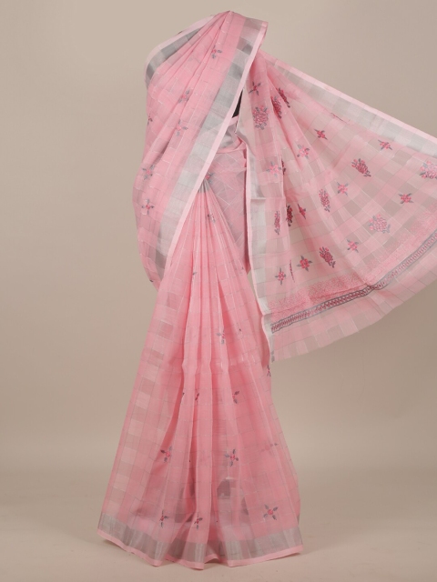 

Pothys Pink Checked Zari Cotton Blend Saree