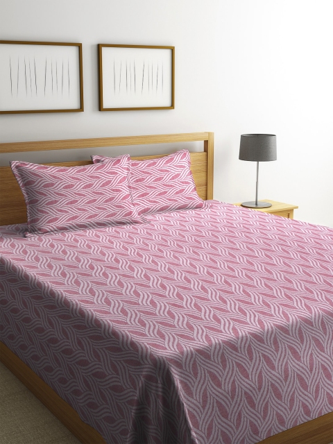 

NEUDIS Red & White Woven Design Cotton 1 Double King Bedcover With 2 Pillow Covers