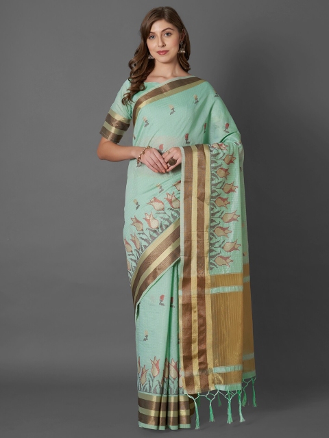 

Mitera Sea Green & Gold-Toned Woven Design Silk Blend Saree