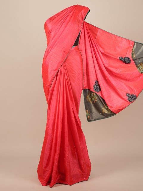 

Pothys Pink Beads and Stones Jute Silk Saree