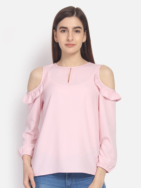 

Yaadleen Women Pink Keyhole Neck Crepe Regular Top