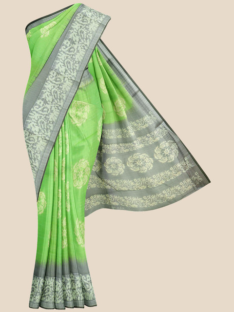 

KLM Fashion Mall Green & Grey Ethnic Motifs Silk Blend Saree