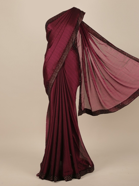 

Pothys Burgundy Woven Design Beads and Stones Poly Chiffon Saree