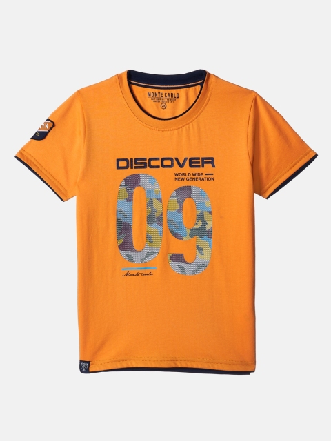 

Monte Carlo Boys Orange Typography Printed Cotton T-shirt