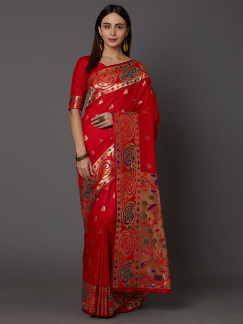 

Mitera Red & Gold-Toned Ethnic Motifs Zari Silk Blend Banarasi Saree