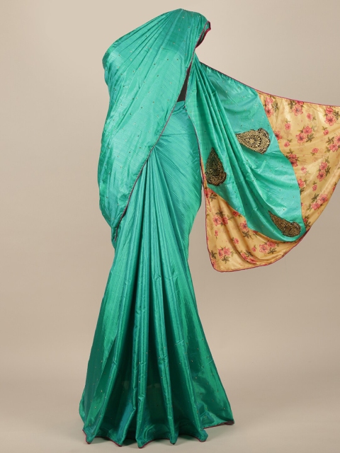 

Pothys Sea Green & Silver-Toned Jute Silk Saree