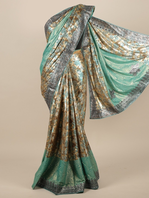 

Pothys Green & Golden Floral Jute Silk Saree