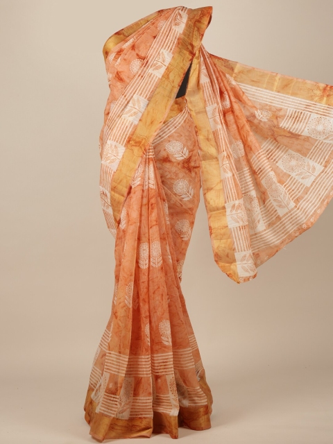 

Pothys Peach Floral Printed Cotton Blend Saree