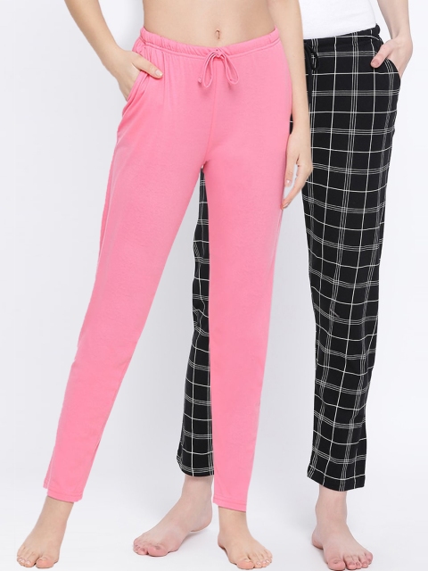 

Kanvin Women Pack Of 2 Printed Pure Cotton Lounge Pants, Pink