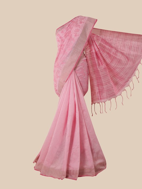 

Pothys Pink & White Floral Jute Silk Saree
