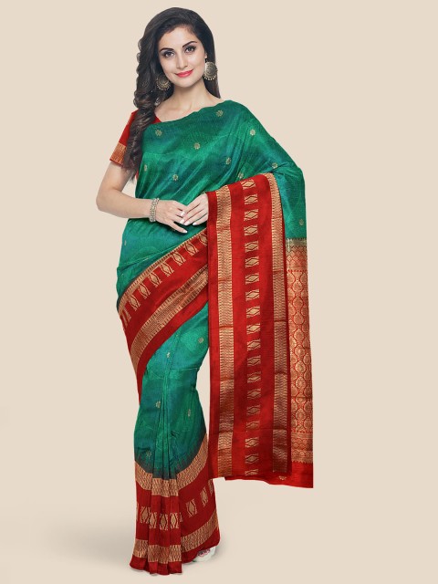 

Kalamandir Sea Green Zari Silk Blend Kanjeevaram Saree