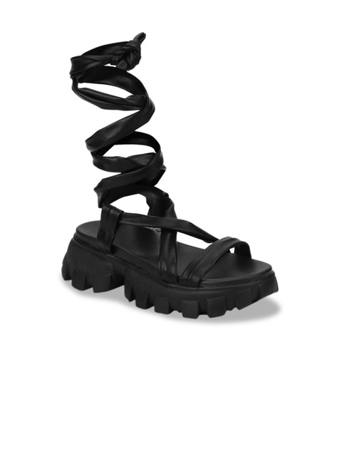 

Truffle Collection Black PU Flatform Gladiators