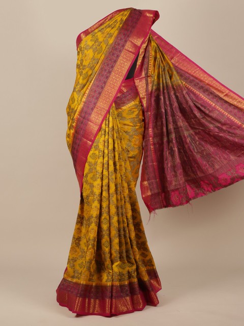 

Pothys Yellow & Pink Ethnic Motifs Zari Jute Silk Saree
